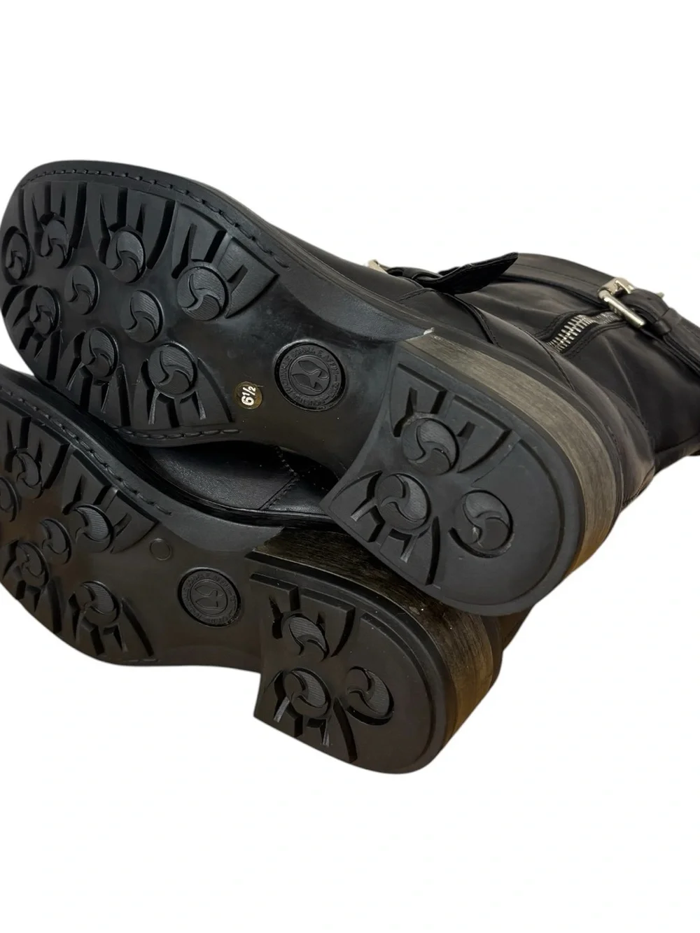 Aquatalia Black Leather Buckle Zip Moto Boots Women’s Size 6.5
